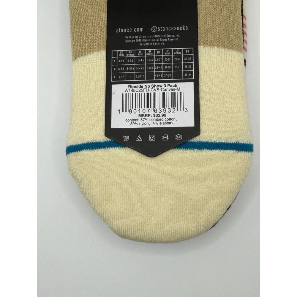 Stance Flipside No Show 3 Pack Socks Canvas Womens Medium W145C25FLI-CVS
